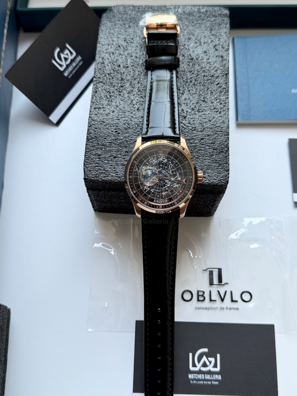 OBLVLO GC (Black Rose Gold) Grand Complications Celestial Automatic Watch Brown & Black Dial with Rose Gold Details, Moving Constellation & Earth Display – OBLVLOGC | Oblvlo