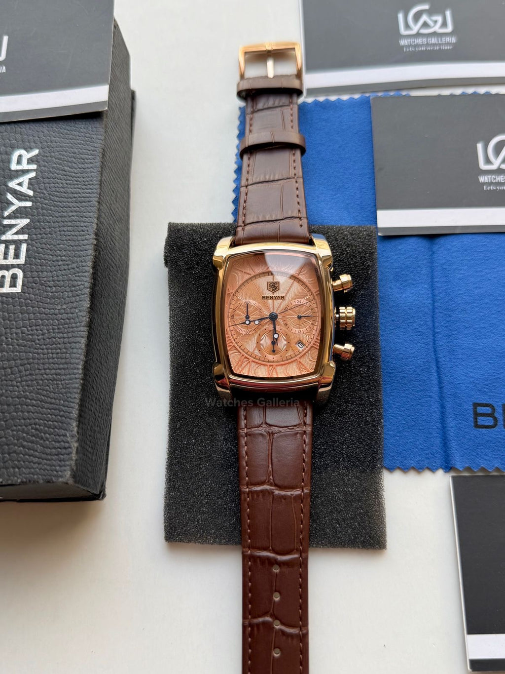 Benyar BY5113 Square Chronograph (Brown/Rose Gold) Benyar Watch Pakistan