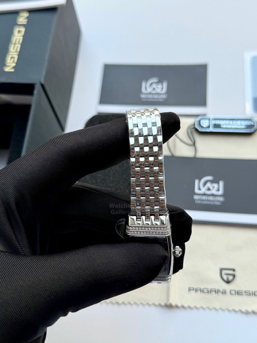 Pagani Design PD1737 Square Ladies Watch Silver Blue 22mm - Swiss Ronda 762 Quartz | Sapphire Glass | Elegant Stone Dial