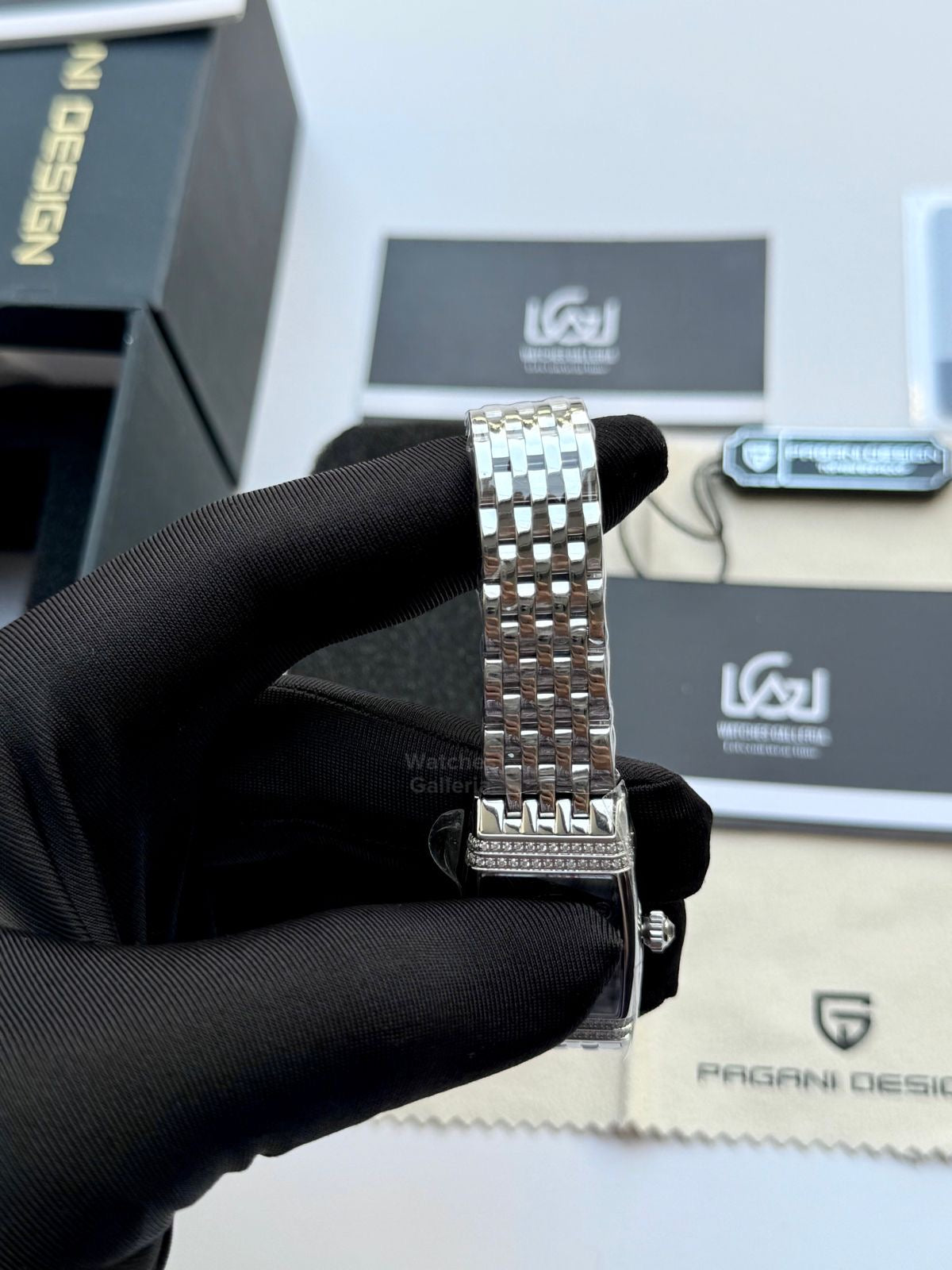 Pagani Design PD1737 Square Ladies Watch Silver Blue 22mm - Swiss Ronda 762 Quartz | Sapphire Glass | Elegant Stone Dial