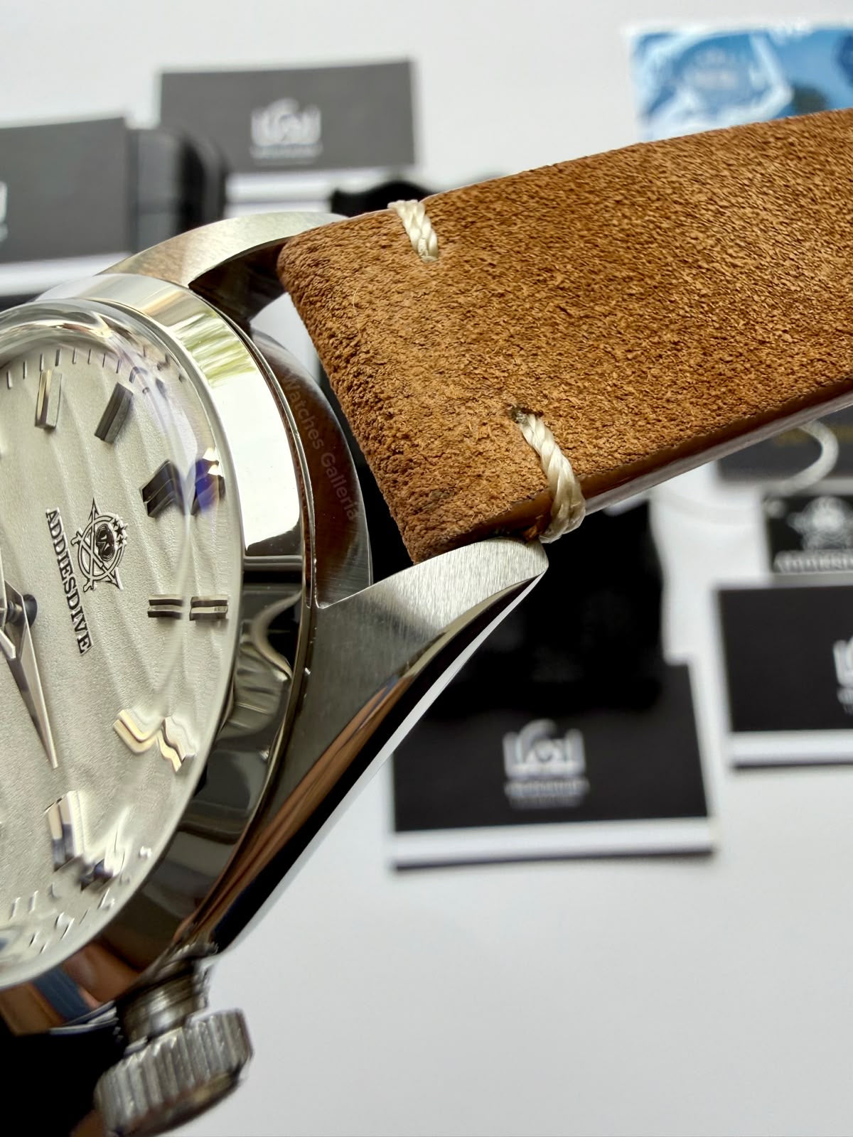 Addiesdive AD2030 Desert White with Khaki Suede Leather Strap Unisex Watch – 36mm Classic Desert Dial, Japan VH31 Quartz Movement, Blue Anti-Glare Mineral Glass & Genuine Suede Leather Strap