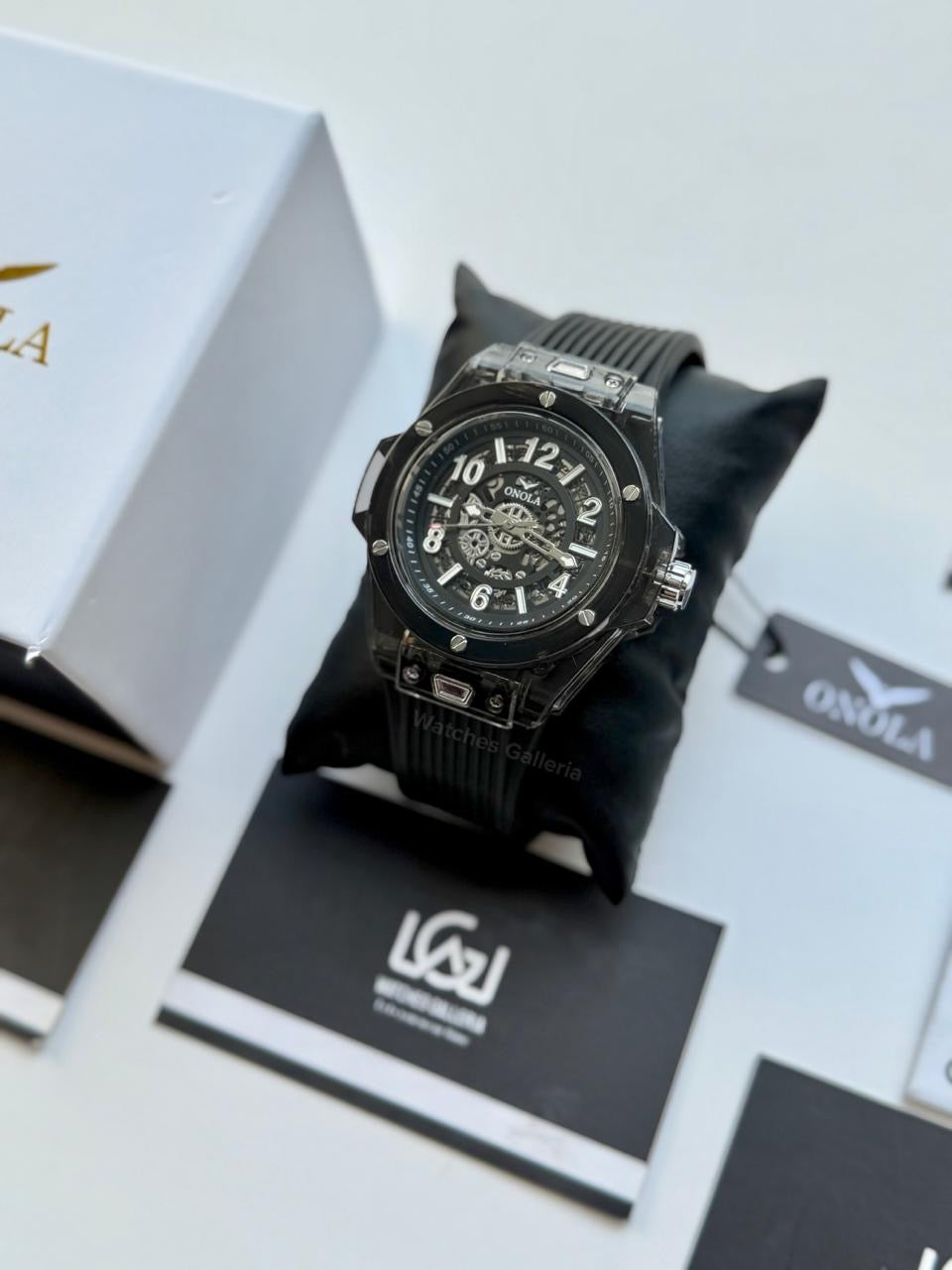 Onola ON3836 Oak Skeleton Black Automatic Watch – 49mm Transparent Dial, Bold Sport Design, Pakistan Edition