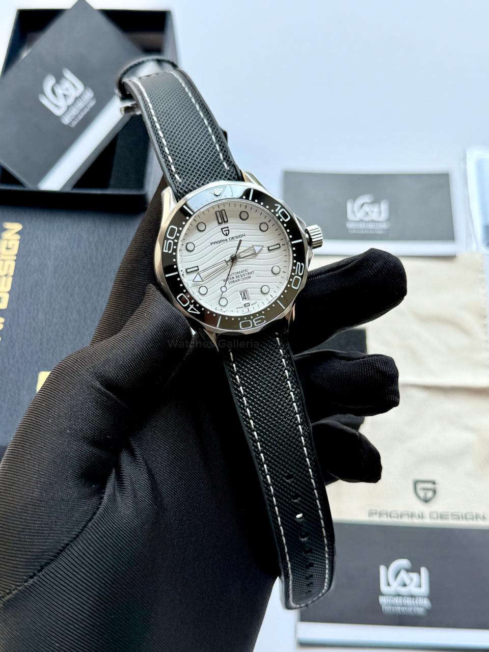 Pagani Design PD1685 Canvas Seamaster Diver White Automatic Watch – 200M Sapphire Crystal NH35A/Miyota Luxury Dive Watch in Pakistan | Watches Galleria