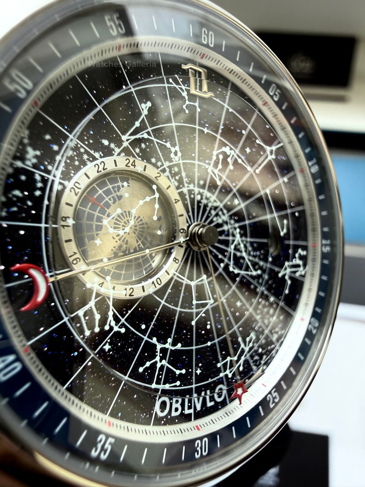 OBLVLO GC (Black Blue Silver) Grand Complications Celestial Automatic Watch Brown & Black Dial with Rose Gold Details, Moving Constellation & Earth Display – OBLVLOGC | Oblvlo