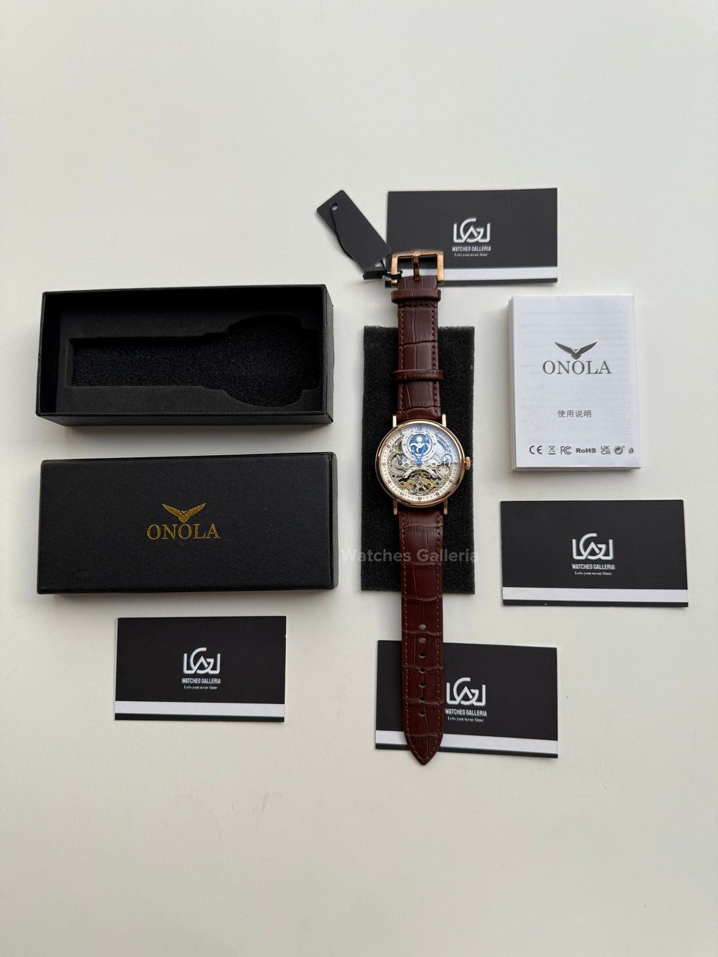 Onola Moonphase Flywheel Skeleton Watch Automatic (Brown-Rose Gold) ON6836 Watches Galleria