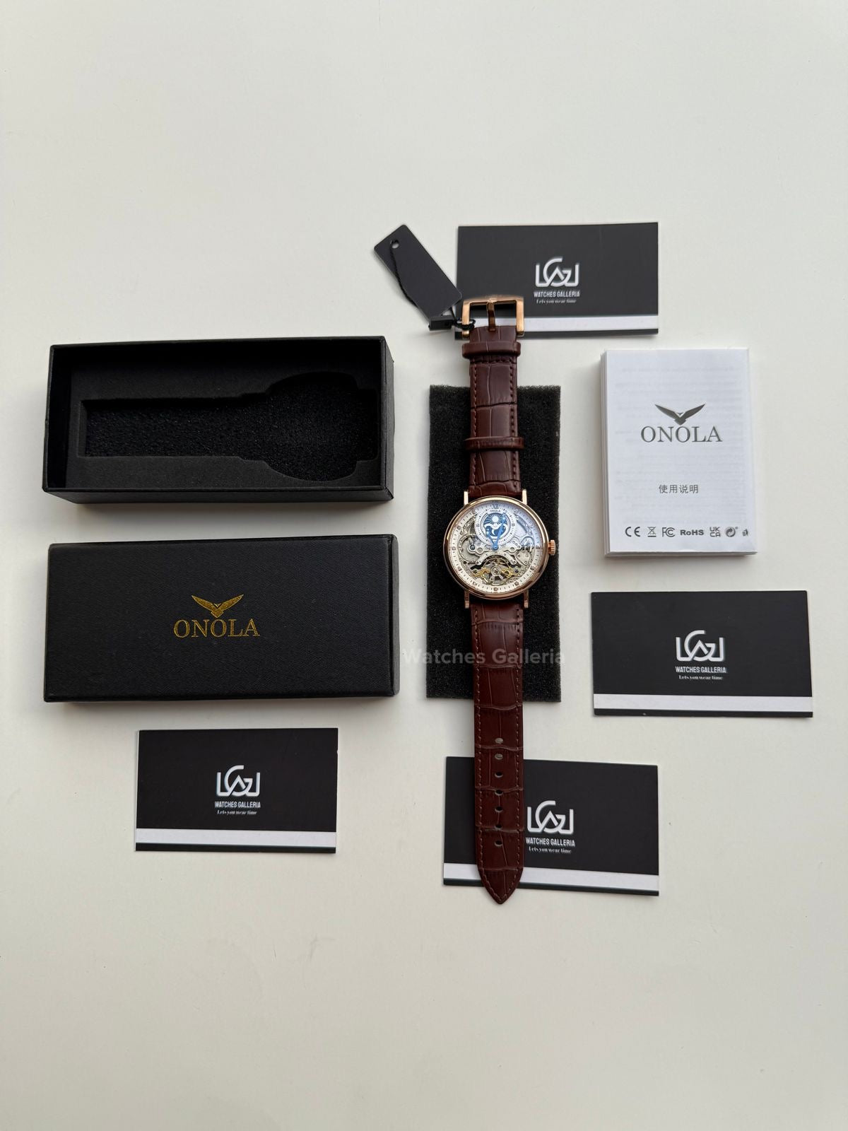 Onola Moonphase Flywheel Skeleton Watch Automatic (Brown-Rose Gold) ON6836 Watches Galleria