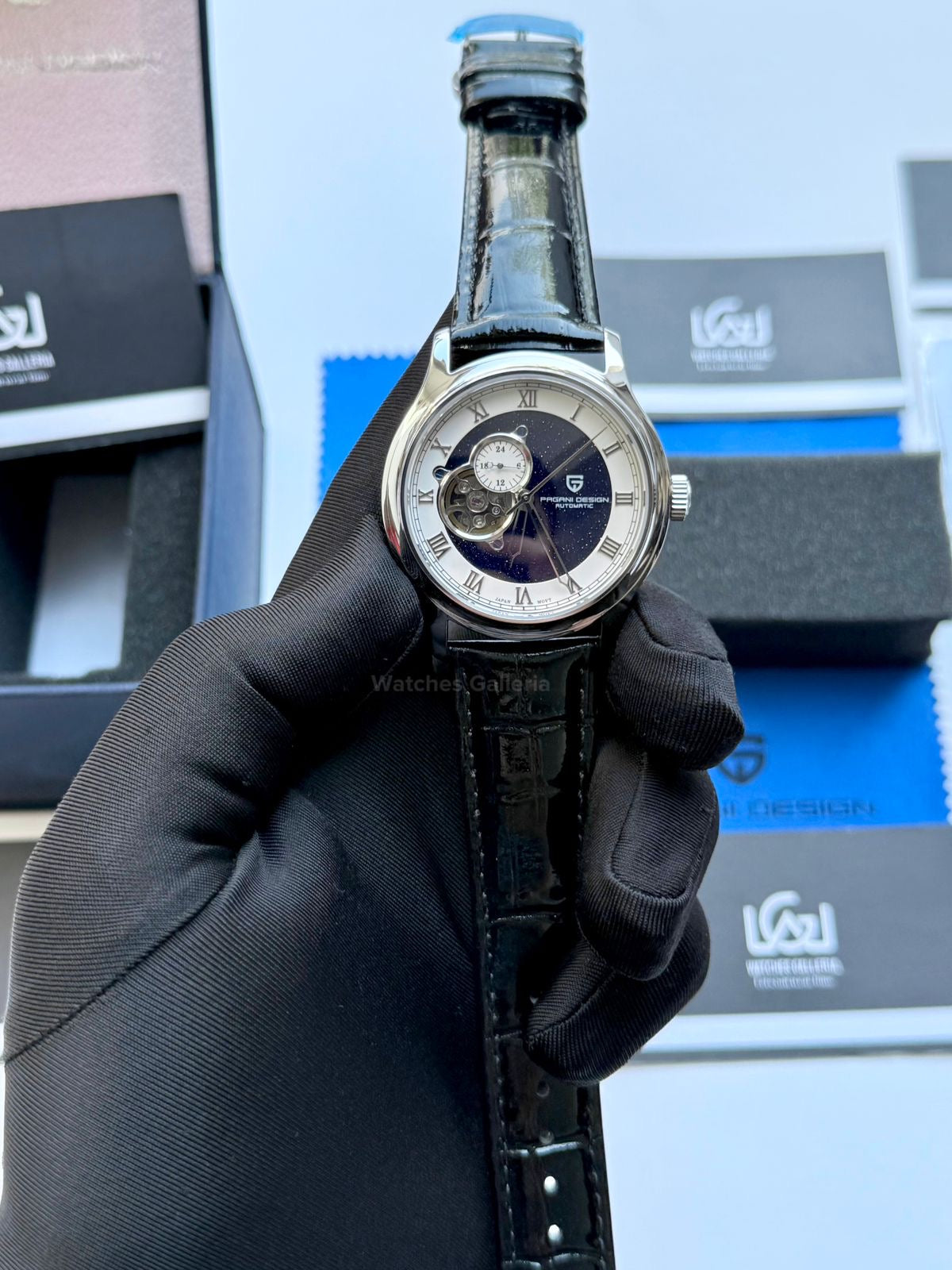 Pagani Design PDys015 Stardust Open Heart Automatic Watch – 41mm NH39A, Sapphire Crystal, 100M Water Resistant, Open Heart Skeleton Dial (Black/Blue)