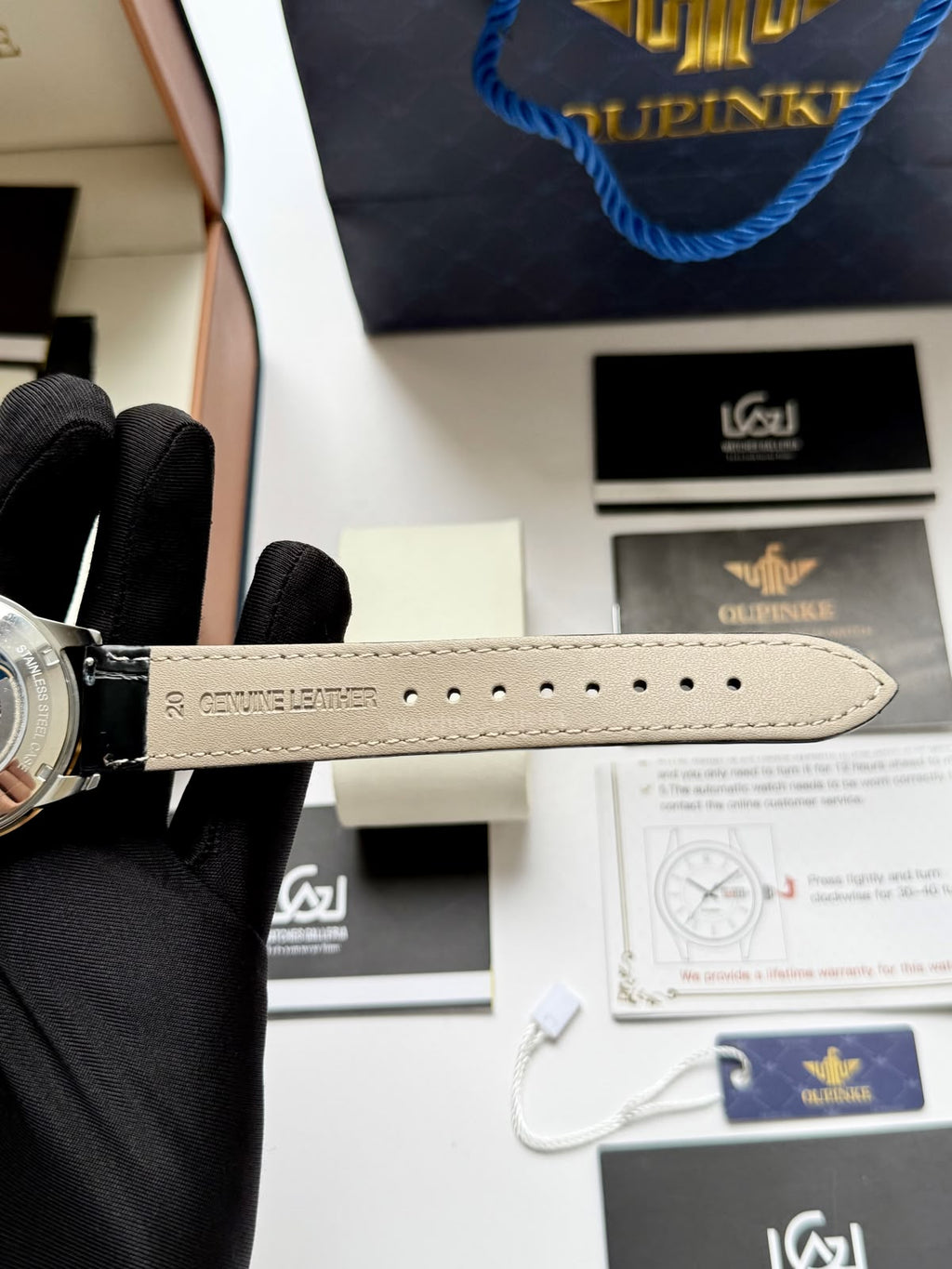 Oupinke G3190 (Black Leather) Open Heart Automatic Watch with Miyota 8215 Japanese Movement, Sapphire Crystal, Luminous Dial & Black Leather Strap