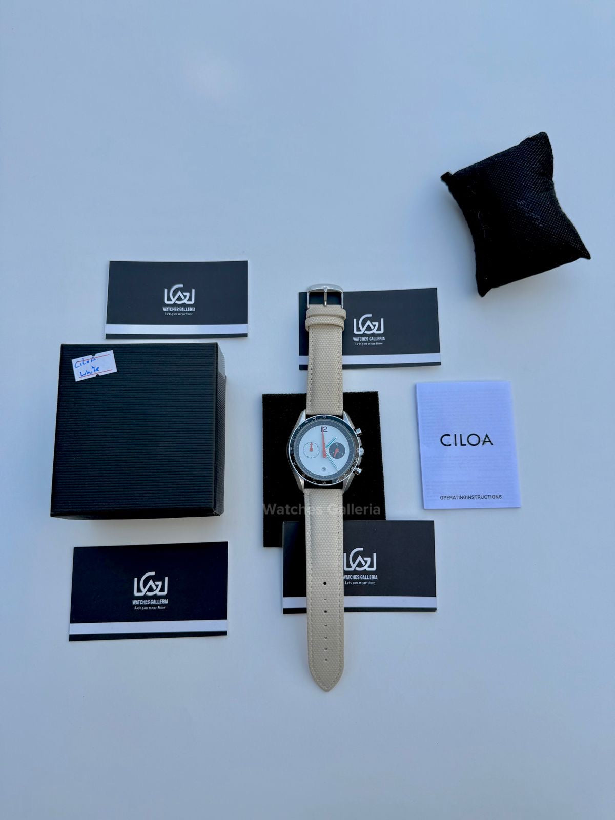 Ciloa Chronograph Leather Quartz (White) ciloa507 Watches Galleria