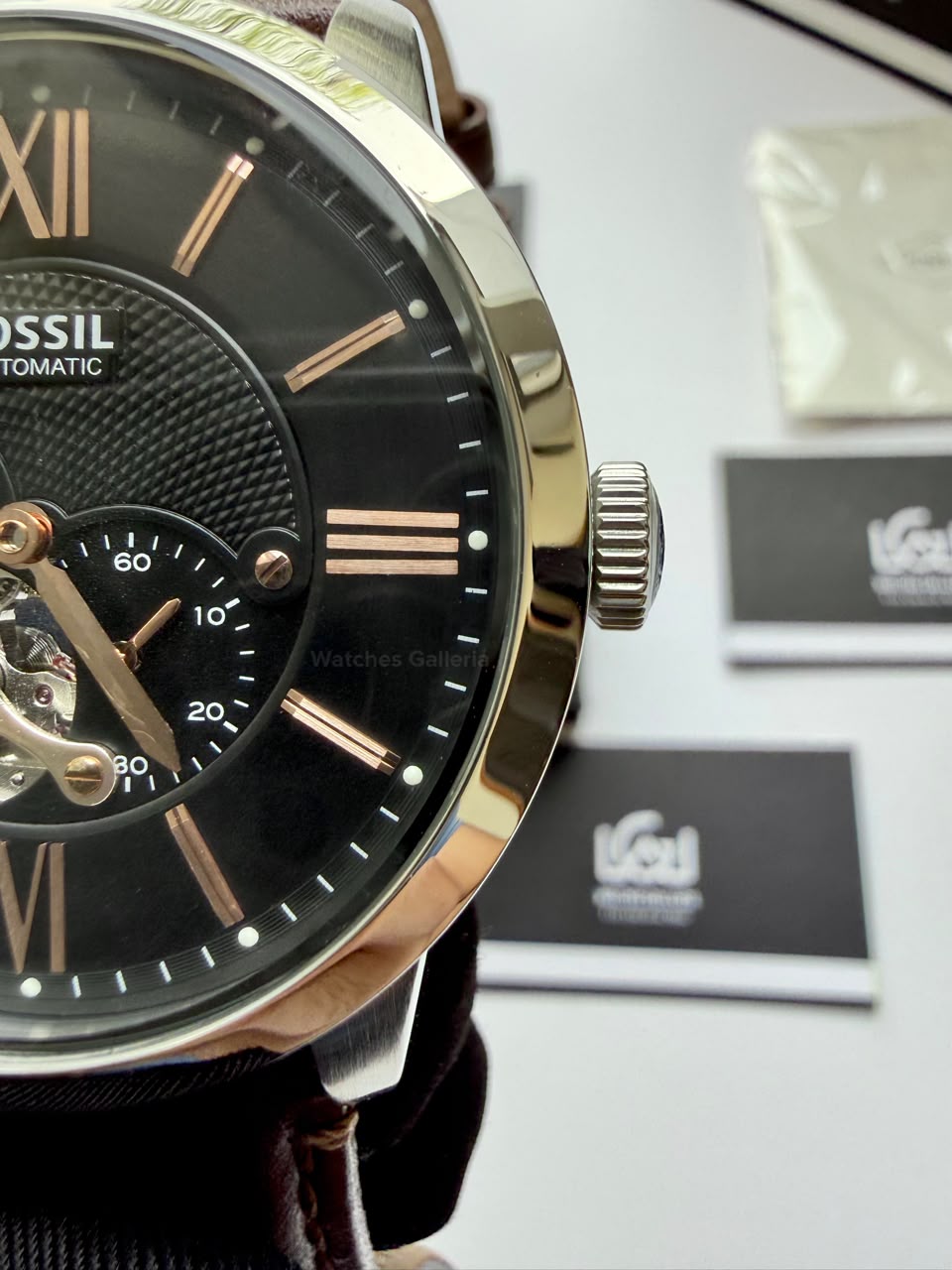 Fossil Townsman Automatic Men’s Watch 45mm Black Dial Silver-Tone Stainless Steel Case Brown Leather Strap ME3061