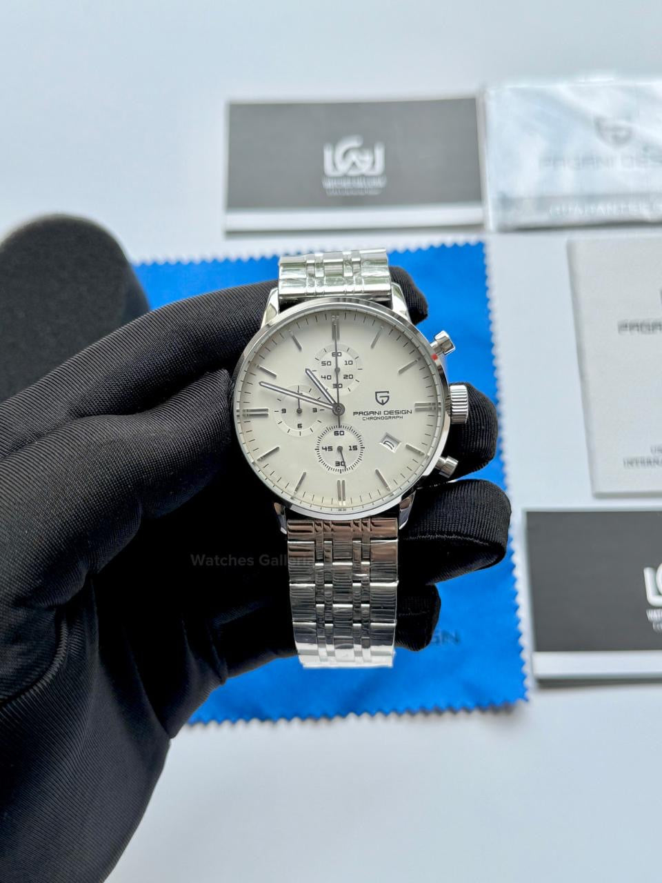 Pagani Design PD2720K Pilot Watch Silver SS | Flight Chronograph 46.5mm Seiko VK67 Mecha Quartz Leather Strap