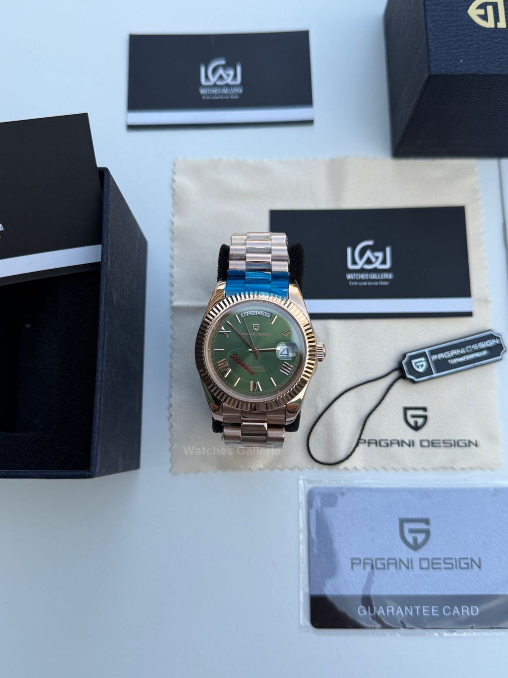 Pagani Design Date Day 40mm Automatic (Rose Gold w/ Green) PD1783 Watches Galleria