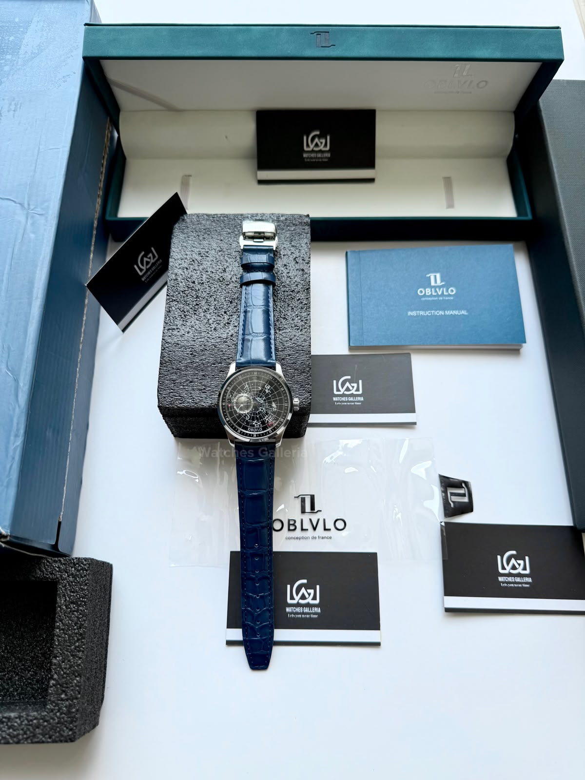 OBLVLO GC (Blue Silver Black) Grand Complications Celestial Automatic Watch Brown & Black Dial with Rose Gold Details, Moving Constellation & Earth Display – OBLVLOGC