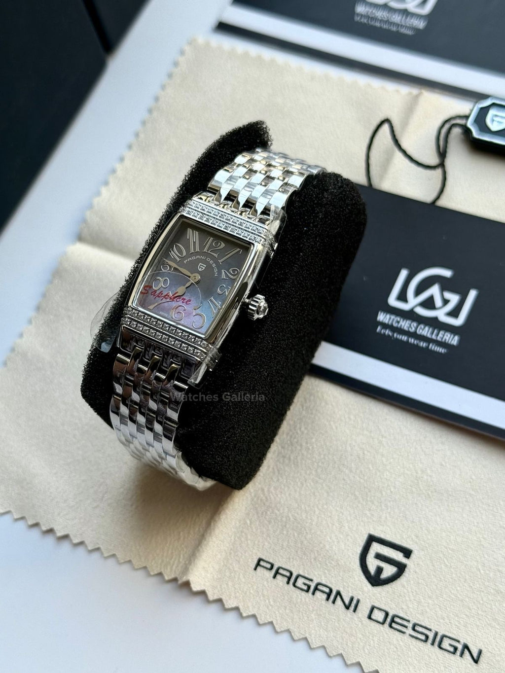 Pagani Design PD1737 Square Ladies Watch Silver Blue 22mm - Swiss Ronda 762 Quartz | Sapphire Glass | Elegant Stone Dial