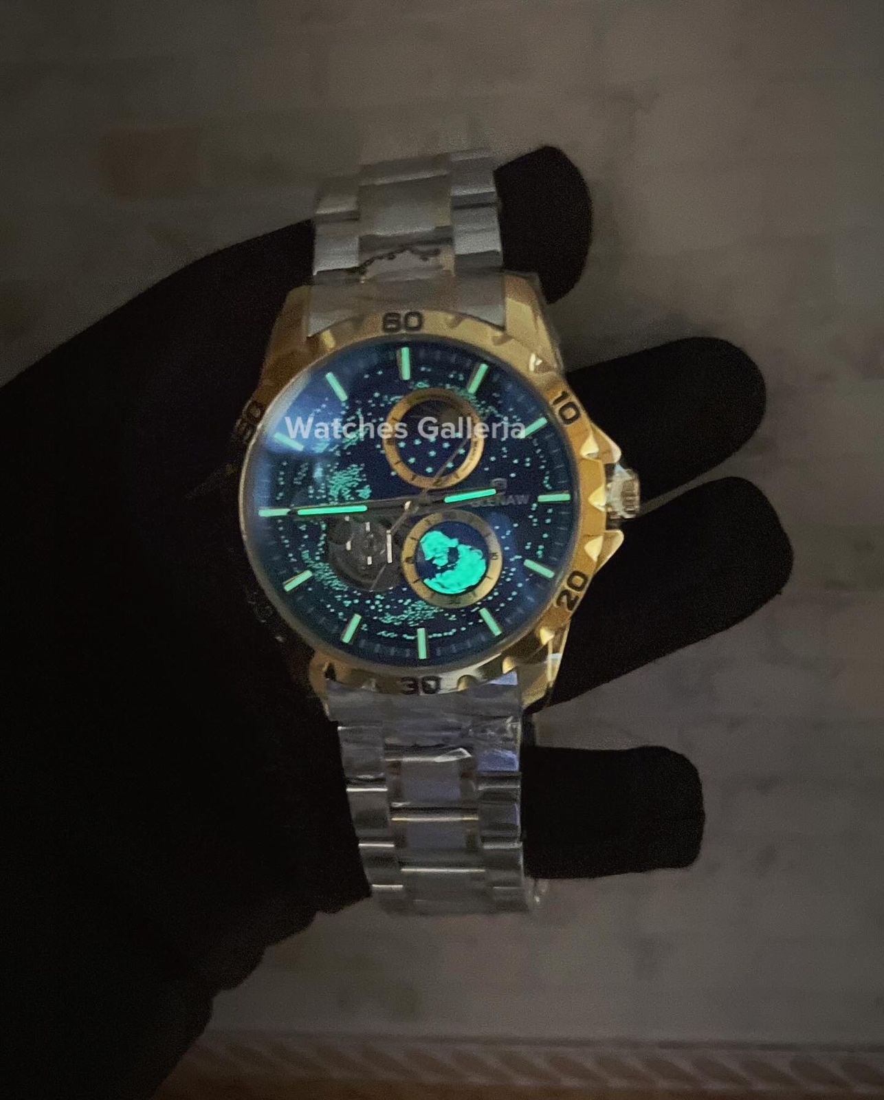 Glenaw Automatic Open Heart & Earth Rotating (Silver/Gold) GL8950 Watches Galleria
