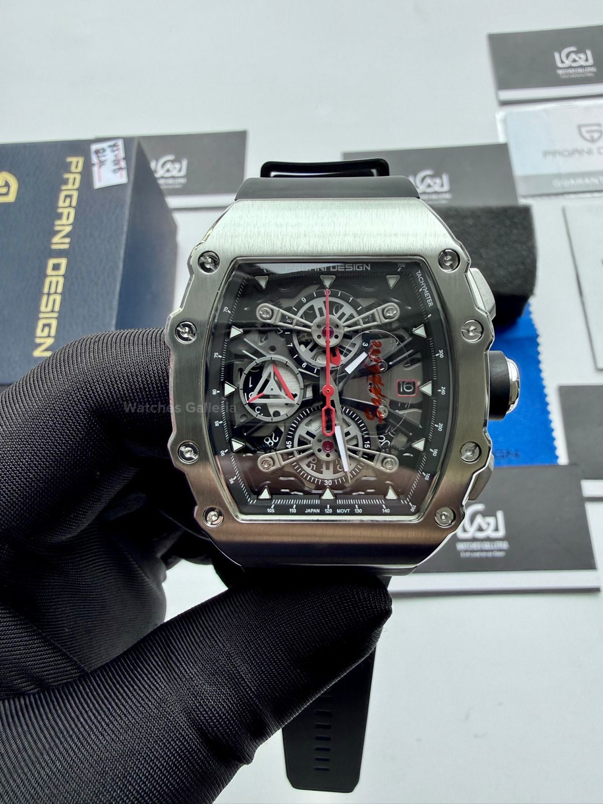 Pagani Design PDys011 Tonneau Chronograph Quartz Watch (Black/Black) - Sapphire Crystal | Japan Epson YM92 | 100% Original in Pakistan