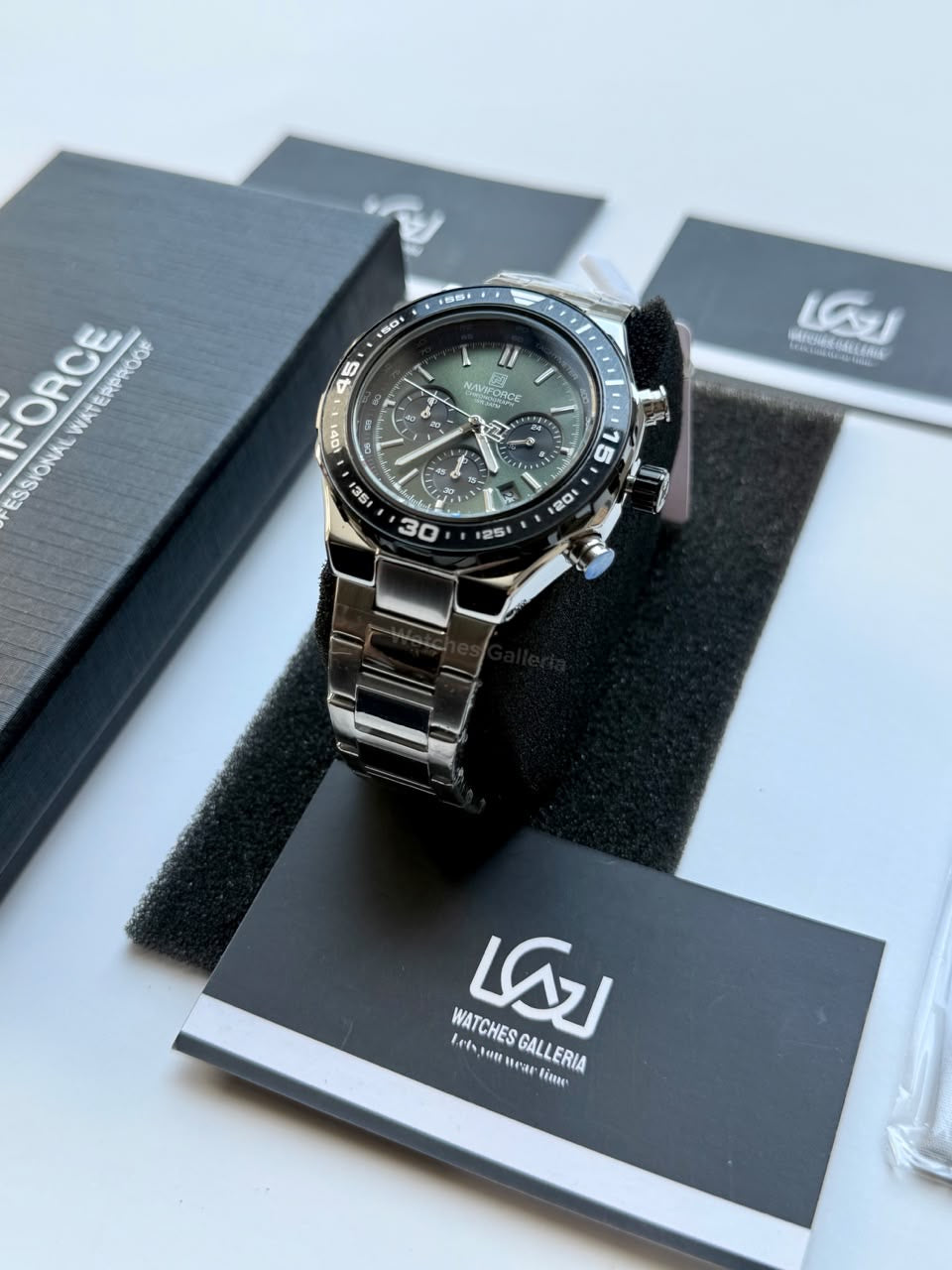 Naviforce NF8049 Watch Pakistan | Naviforce Men Watch | Naviforce Chain Watch | Silver Green Chronograph Watch