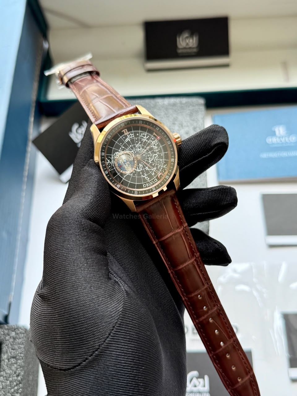 OBLVLO GC (Brown Rose Gold Black) Grand Complications Celestial Automatic Watch Brown & Black Dial with Rose Gold Details, Moving Constellation & Earth Display – OBLVLOGC | Oblvlo