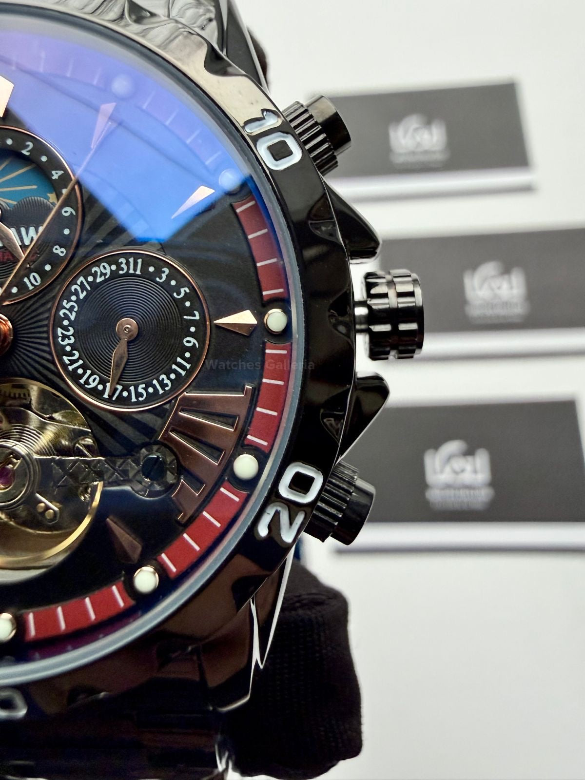Glenaw GL8919B Moonphase Flywheel Automatic Watch – Black Blue Dial | Luxury Automatic Wristwatch for Men | Glenaw Watches Pakistan