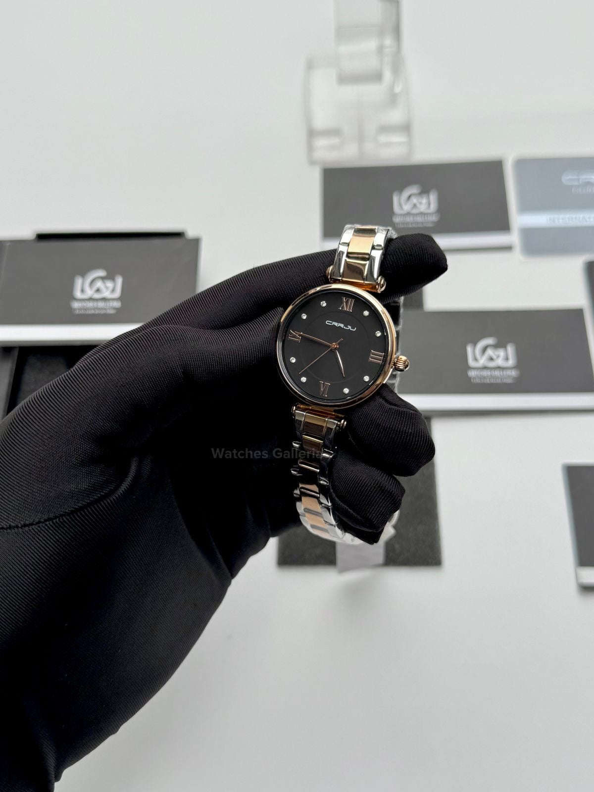 Crrju 2178 Ladies Watch Quartz (Rose Gold/Black) CRRJU Watch Pakistan