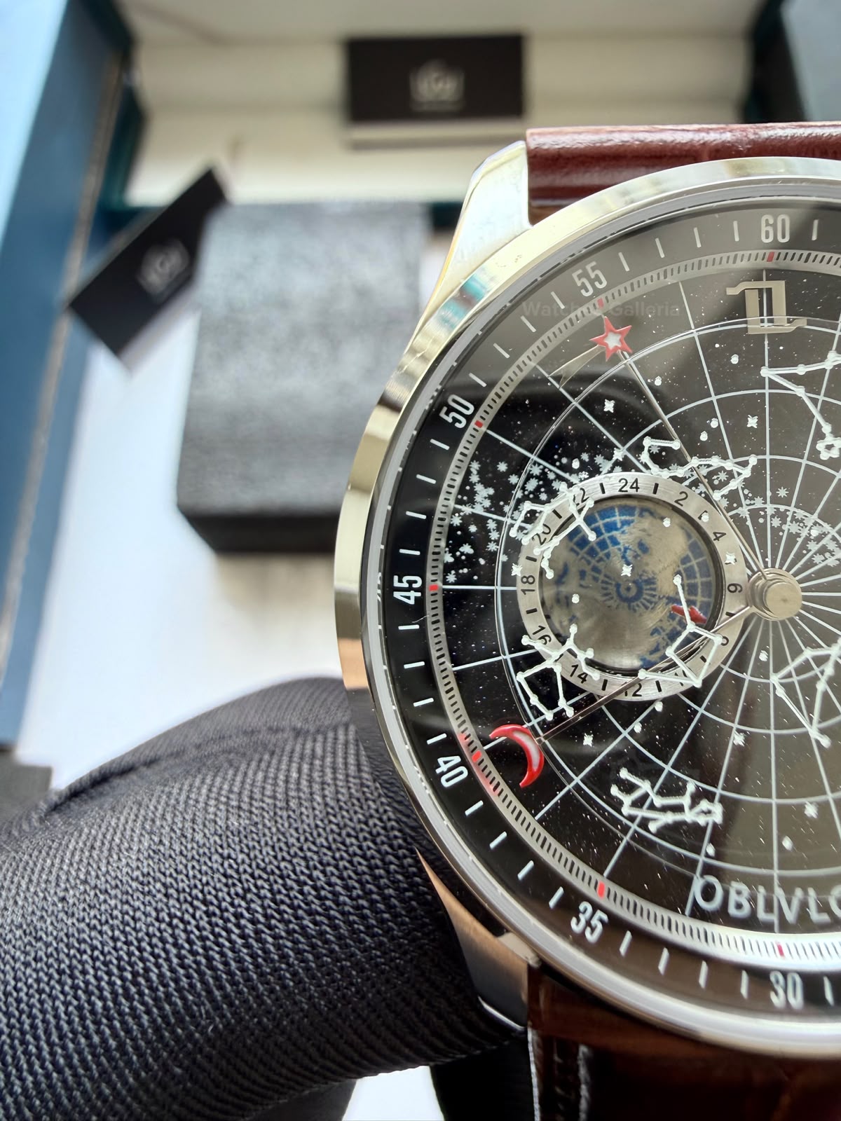 OBLVLO GC (Brown Silver Black) Grand Complications Celestial Automatic Watch Brown & Black Dial with Rose Gold Details, Moving Constellation & Earth Display – OBLVLOGC | Oblvlo
