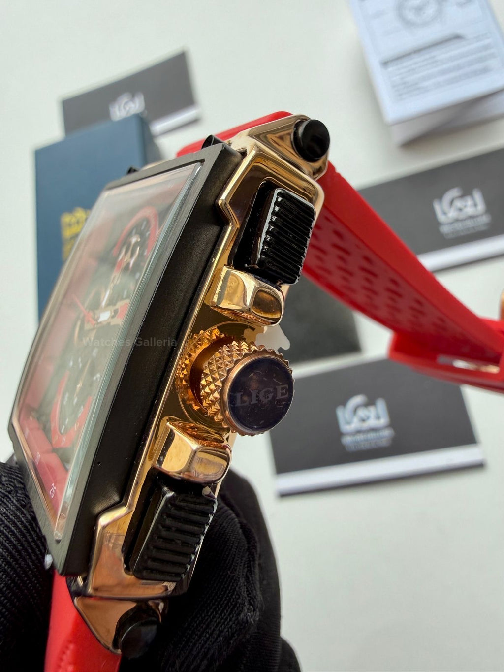 Lige Watch LG8935 Square Chronograph (Red) Lige Watch Pakistan