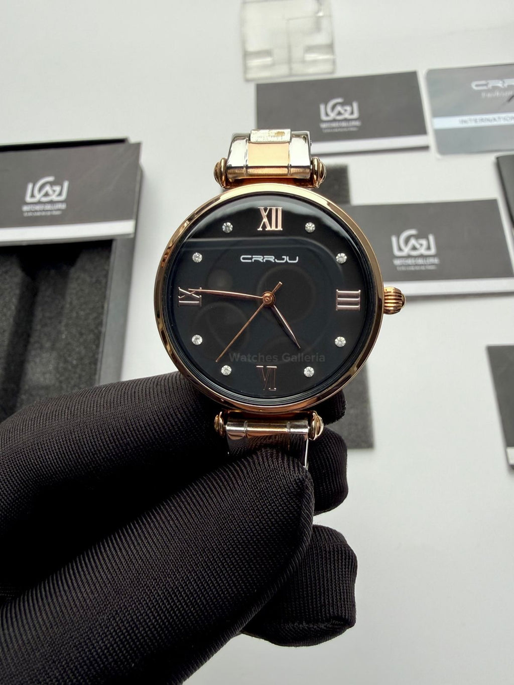 Crrju 2178 Ladies Watch Quartz (Rose Gold/Black) CRRJU Watch Pakistan