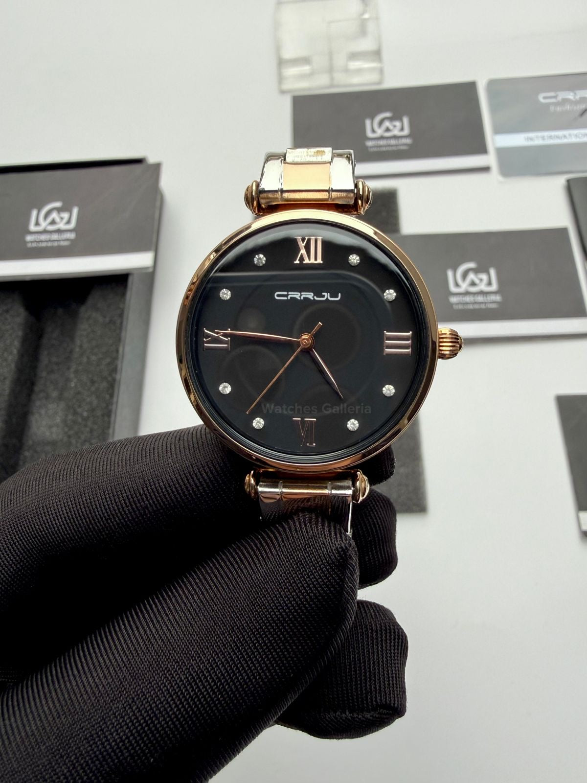 Crrju 2178 Ladies Watch Quartz (Rose Gold/Black) CRRJU Watch Pakistan