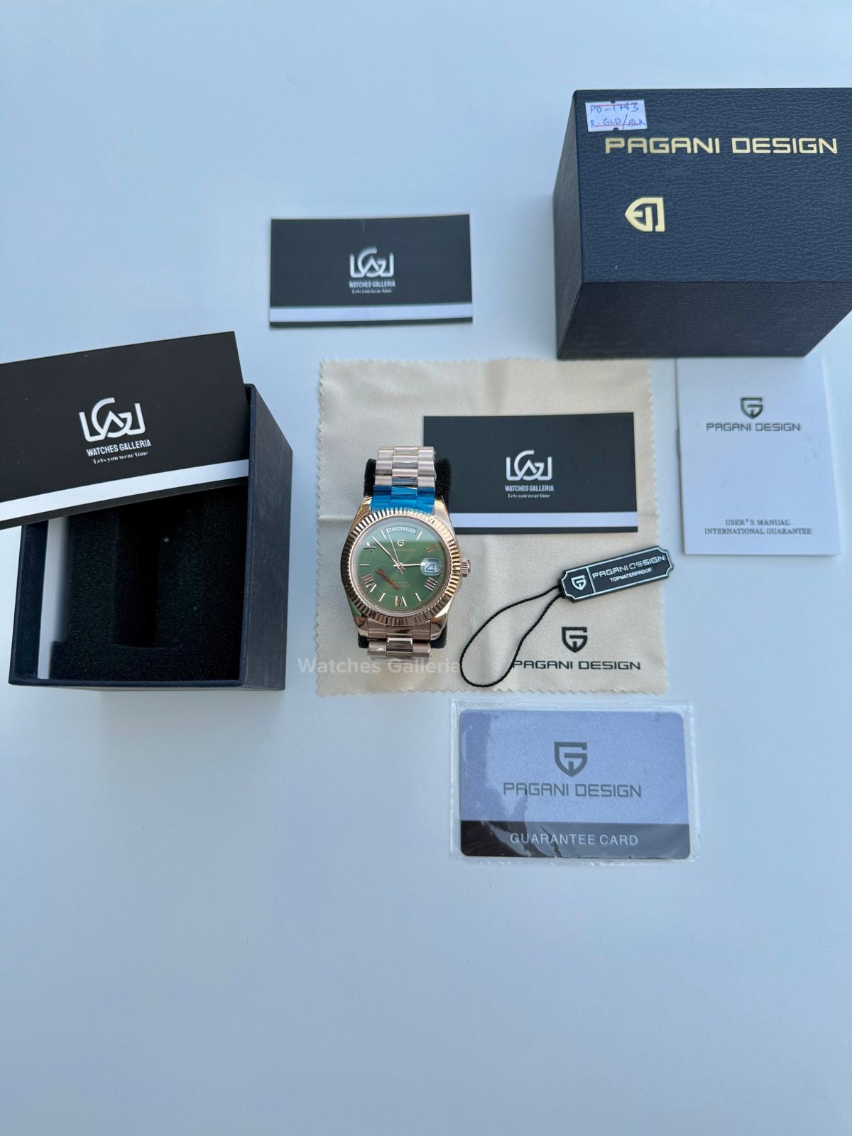Pagani Design Date Day 40mm Automatic (Rose Gold w/ Green) PD1783 Watches Galleria