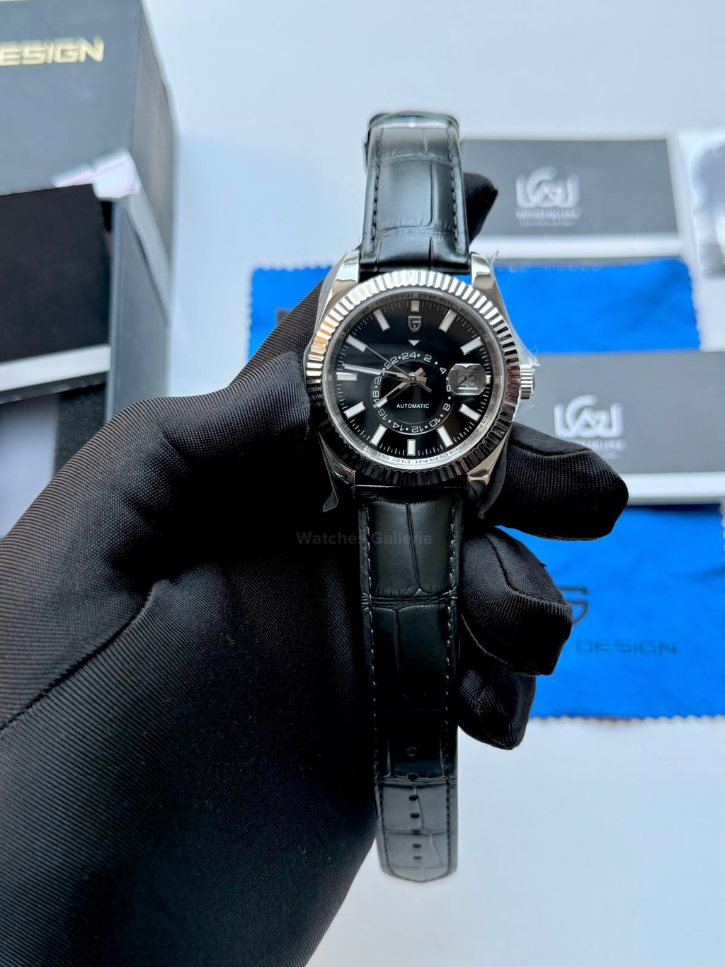 Pagani Design PD1888 Sky Dweller Black Leather Automatic GMT Watch for Men Sapphire Crystal Original Pagani Design Watch Pakistan