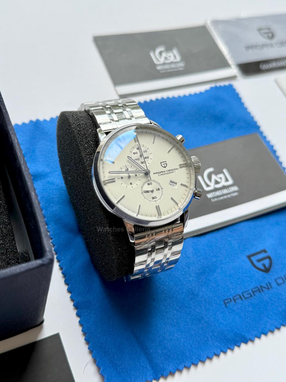 Pagani Design PD2720K Pilot Watch Silver SS | Flight Chronograph 46.5mm Seiko VK67 Mecha Quartz Leather Strap
