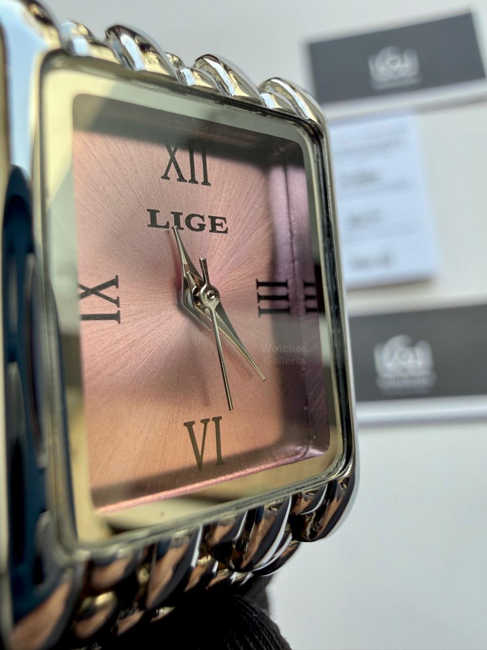 Lige 89156 Tank Women Watch Quartz (Silver/Pink) Lige Women Watch