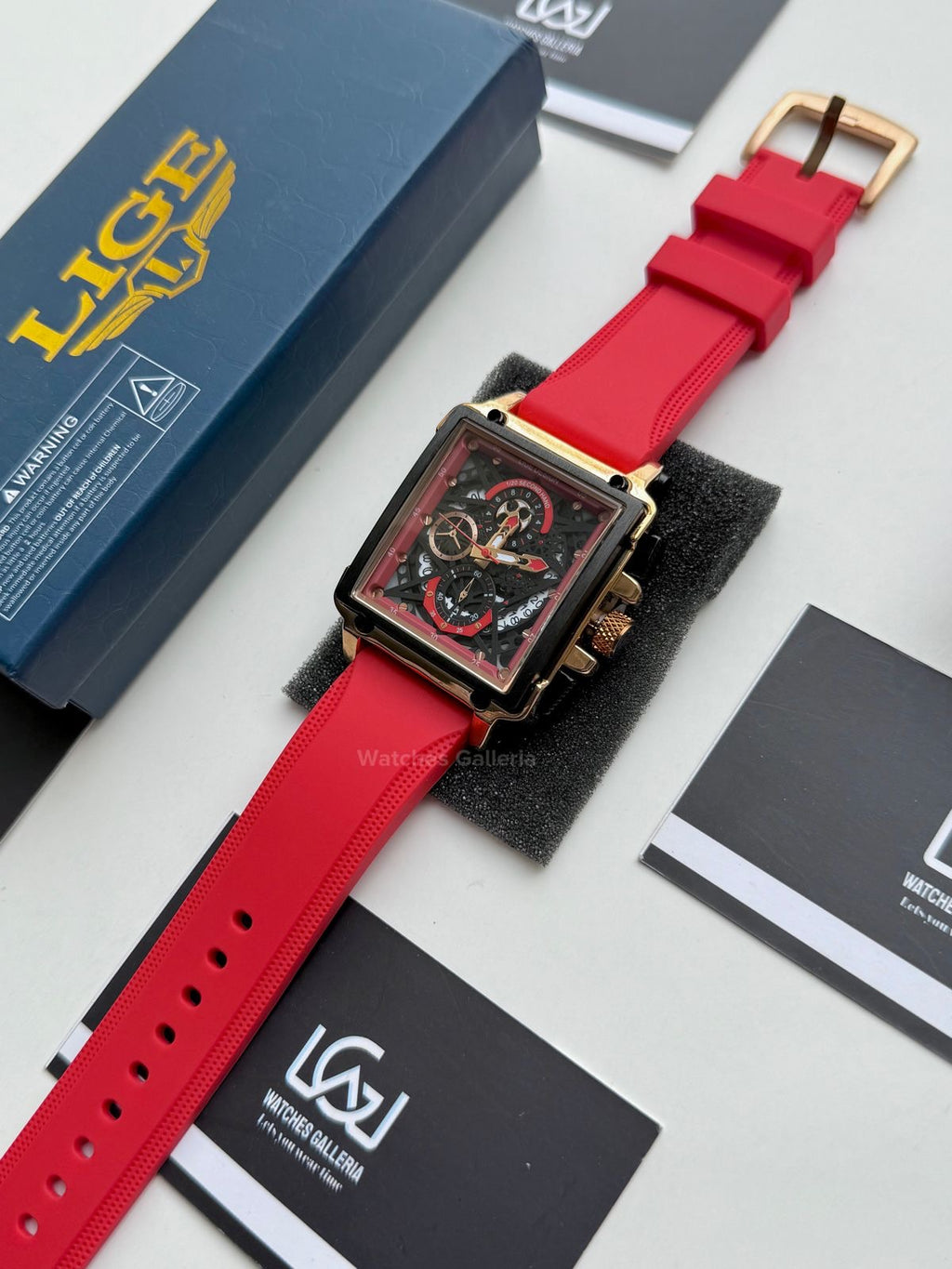Lige Watch LG8935 Square Chronograph (Red) Lige Watch Pakistan