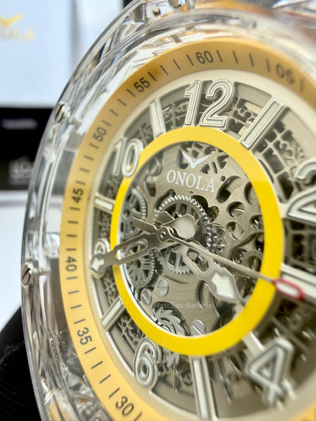 Onola ON3836 Oak Skeleton Yellow Automatic Watch – 49mm Transparent Dial, Bold Sport Design, Pakistan Edition