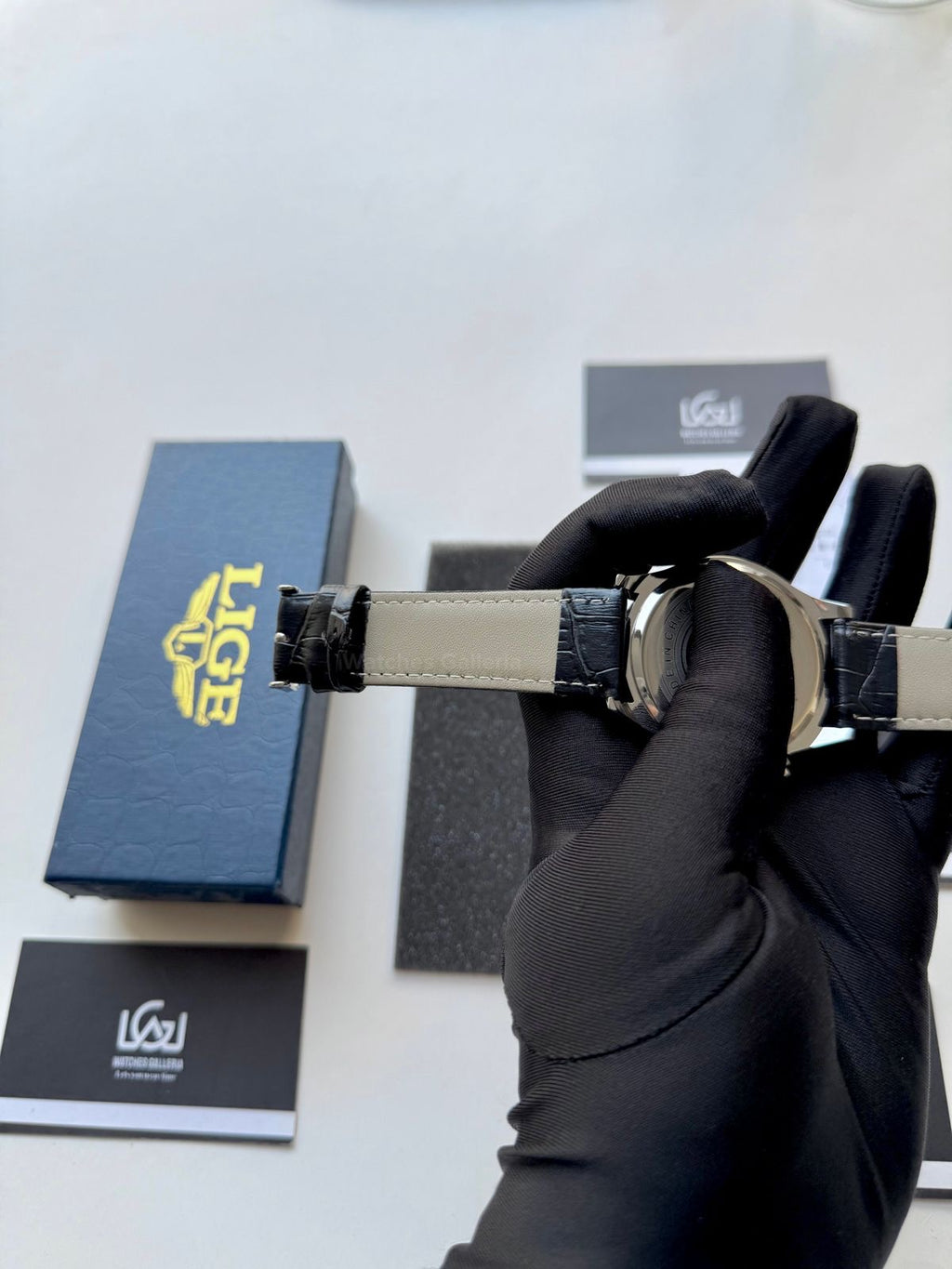 Lige Watch LG89107 Moonphase Chronograph (Black/Silver) Lige Watch in Pakistan