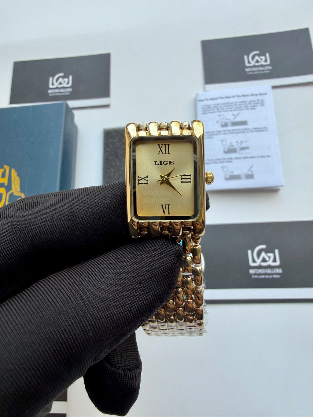 Lige 89156 Tank Women Watch Quartz (Gold) Lige Women Watch