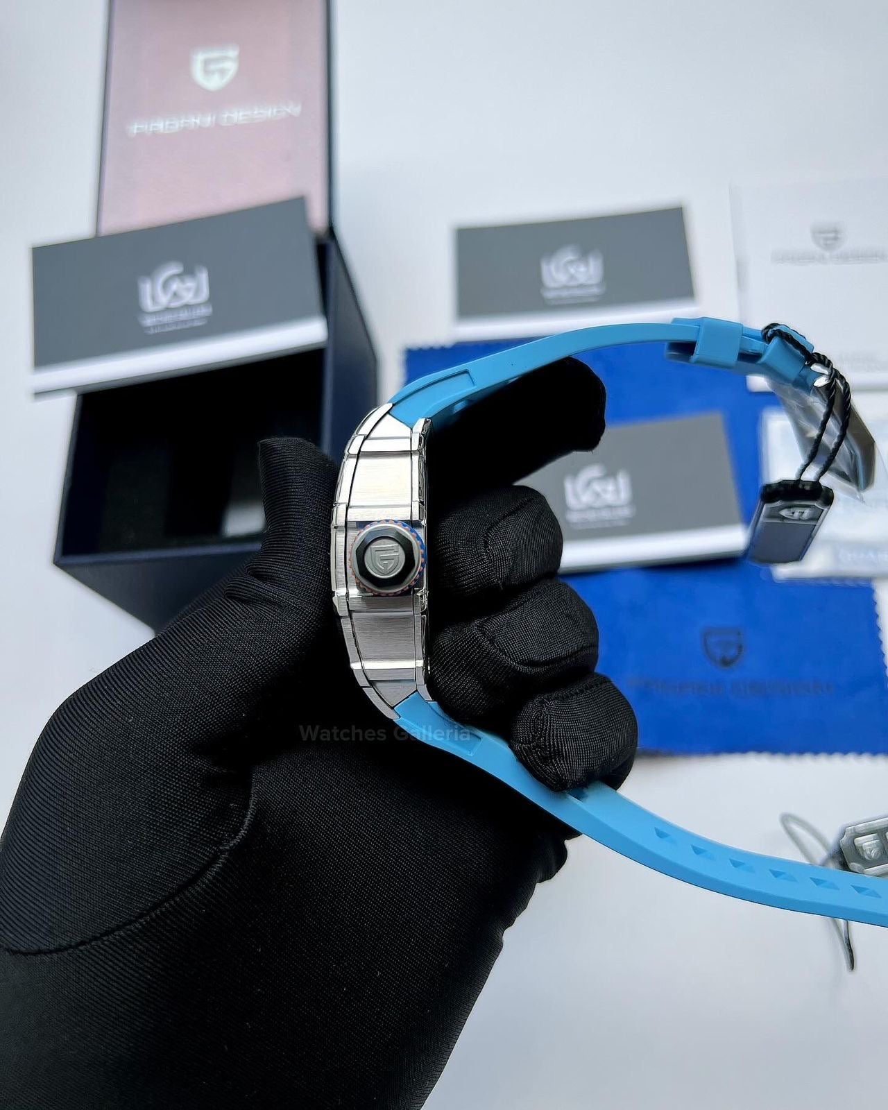 Pagani Design Tonneau Skeleton Watch Quartz (Blue Silver) PD1738 Watches Galleria