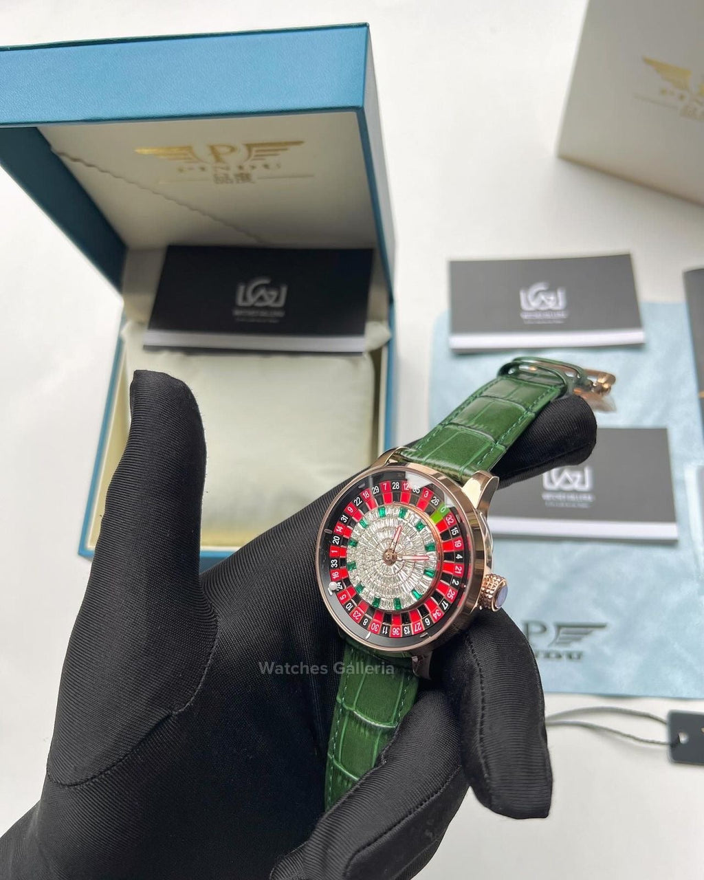 Pindu Design Casino Roulette Automatic Watch (Baguette Cut Diamonds Dial) P6617 Watches Galleria
