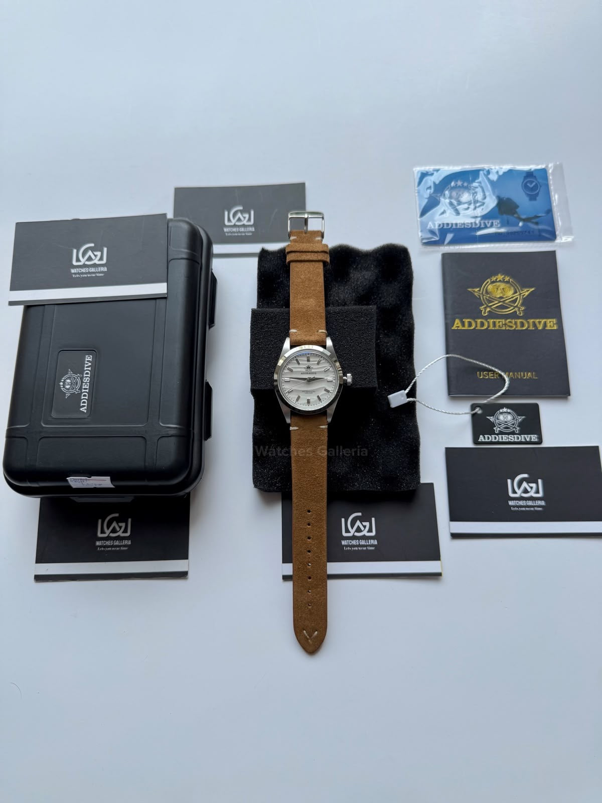 Addiesdive AD2030 Desert White with Khaki Suede Leather Strap Unisex Watch – 36mm Classic Desert Dial, Japan VH31 Quartz Movement, Blue Anti-Glare Mineral Glass & Genuine Suede Leather Strap