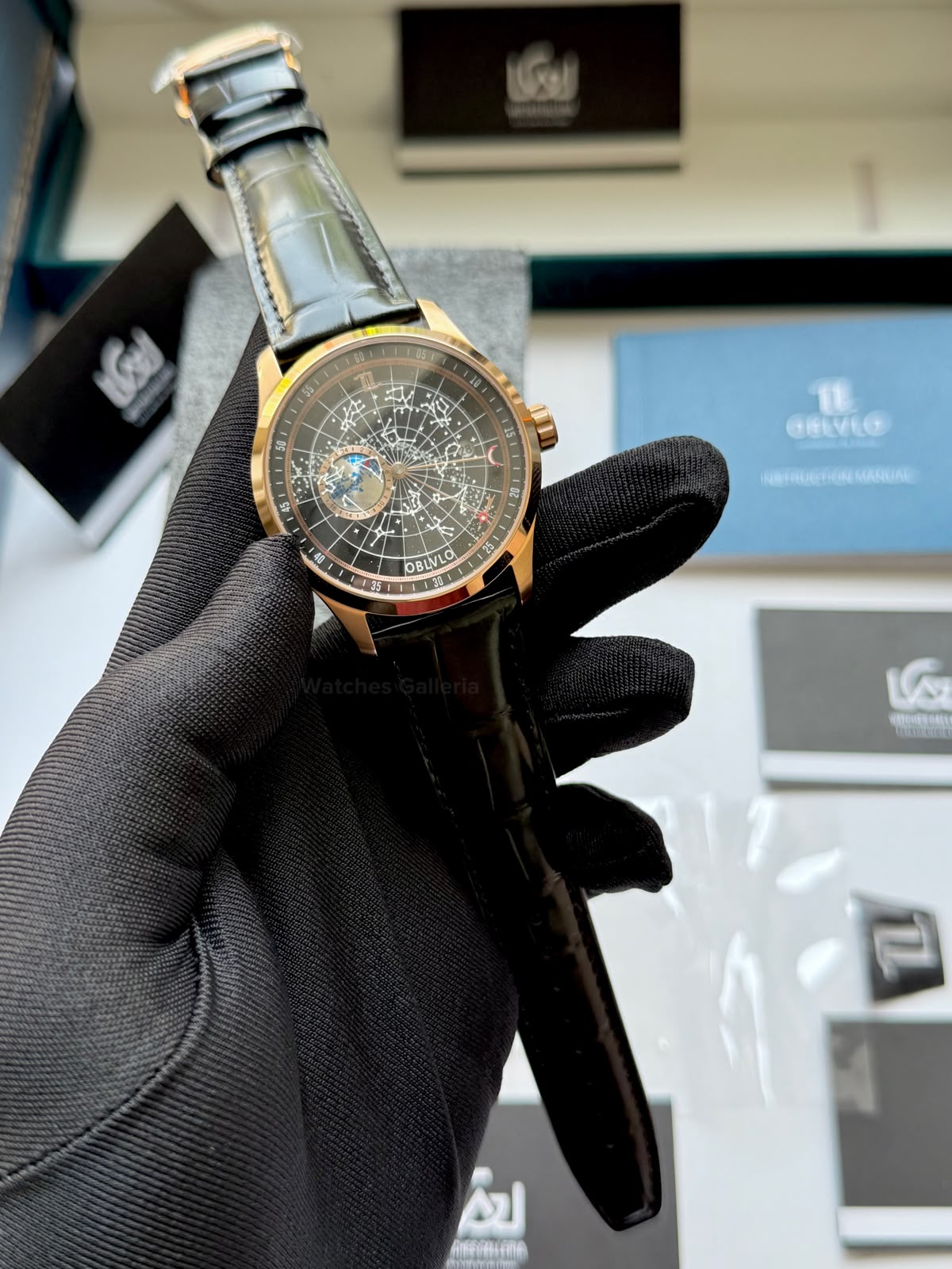 OBLVLO GC (Black Rose Gold) Grand Complications Celestial Automatic Watch Brown & Black Dial with Rose Gold Details, Moving Constellation & Earth Display – OBLVLOGC | Oblvlo