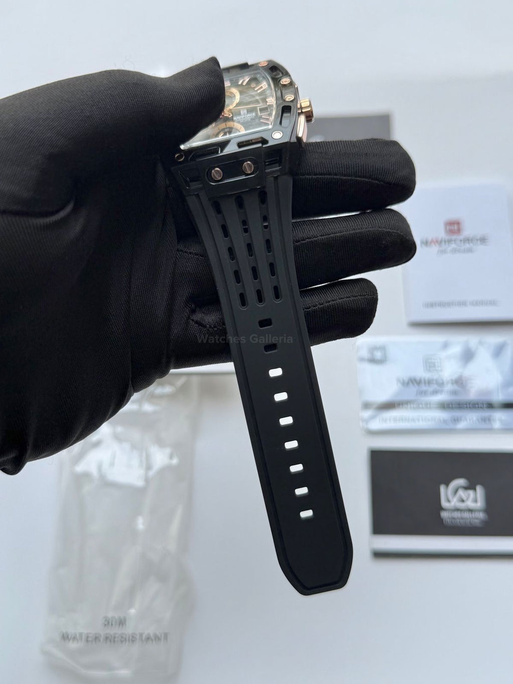Naviforce NF7105 Tonneau (Black/Rose Gold) Naviforce Watch Pakistan