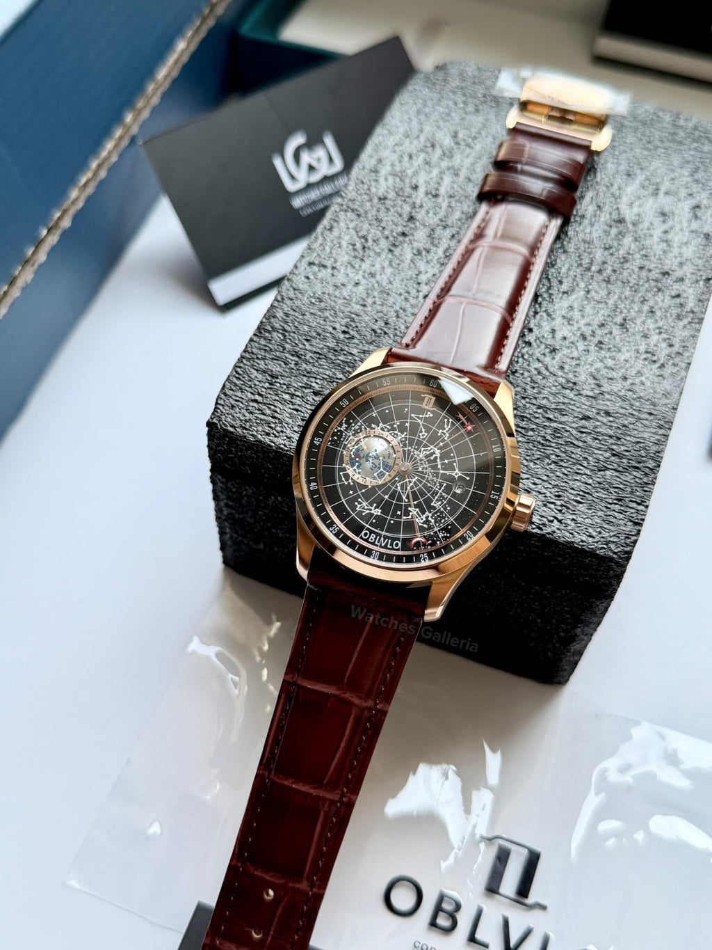 OBLVLO GC (Brown Rose Gold Black) Grand Complications Celestial Automatic Watch Brown & Black Dial with Rose Gold Details, Moving Constellation & Earth Display – OBLVLOGC | Oblvlo