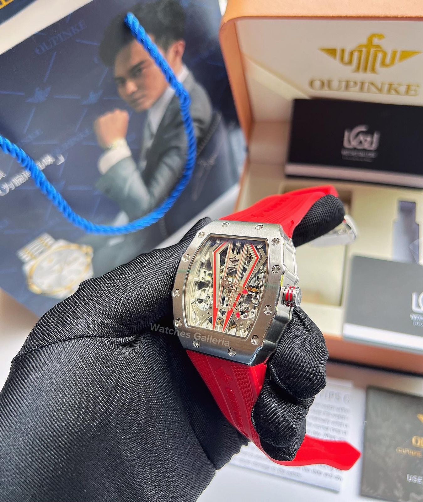 Oupinke Tonneau Skeleton Automatic (Silver/Red) Oupinke3179