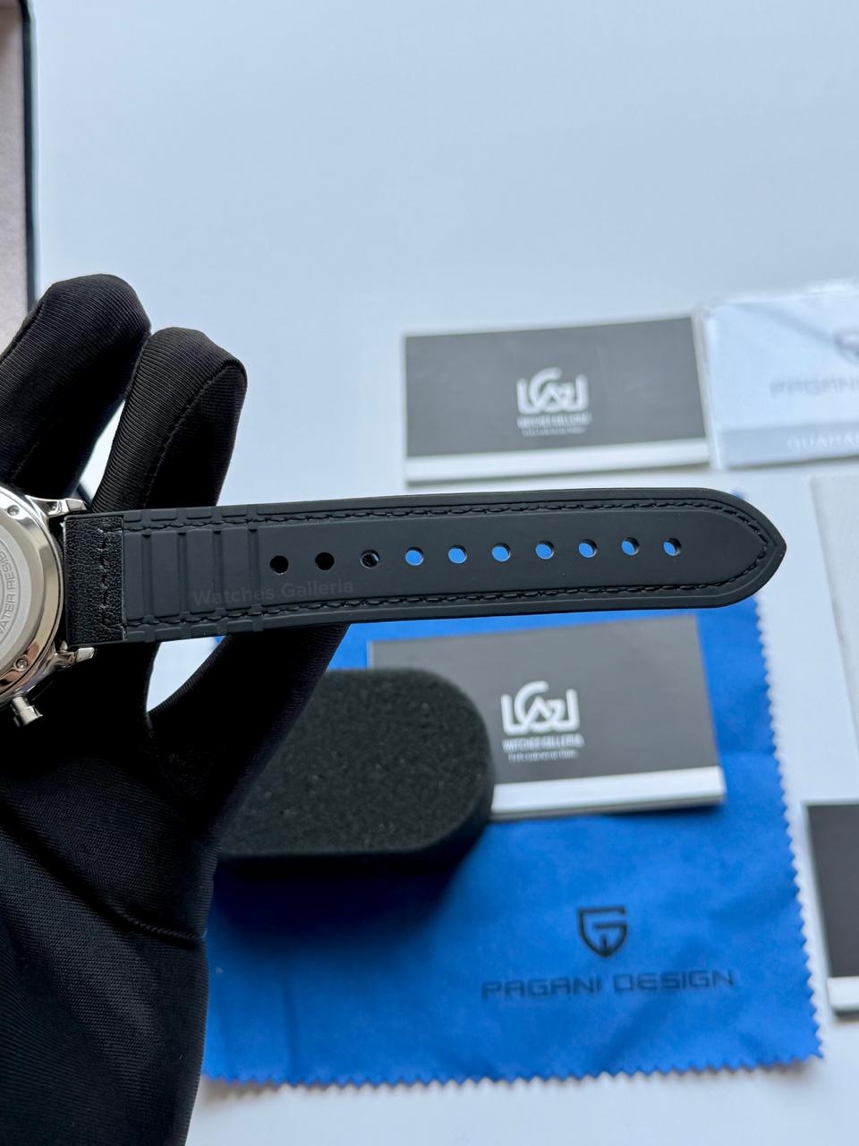 Pagani Design PD2720K Pilot Watch Silver SS | Flight Chronograph 46.5mm Seiko VK67 Mecha Quartz Leather Strap