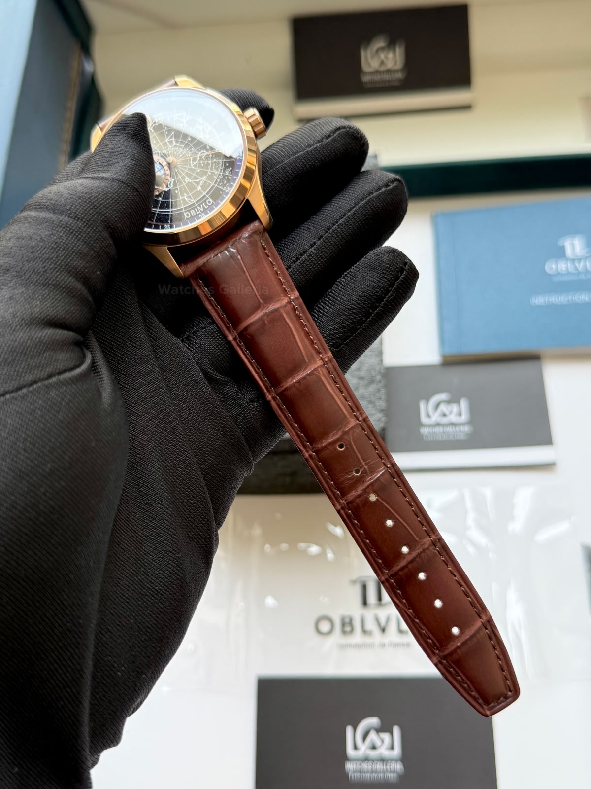 OBLVLO GC (Brown Rose Gold Blue) Grand Complications Celestial Automatic Watch Brown & Black Dial with Rose Gold Details, Moving Constellation & Earth Display – OBLVLOGC | Oblvlo