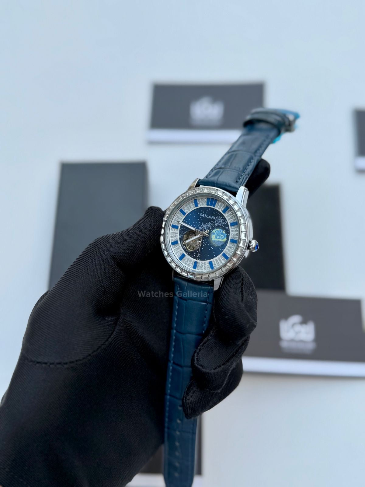 Sailang Moon Dial Open Heart Watch Automatic (Blue) 6603A Watches Galleria