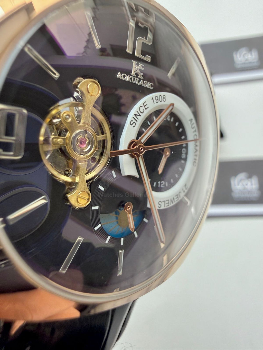 Aokulasic AOKU001 Moonphase Flywheel (Black/Rose Gold) Aokulasic Watch in Pakistan