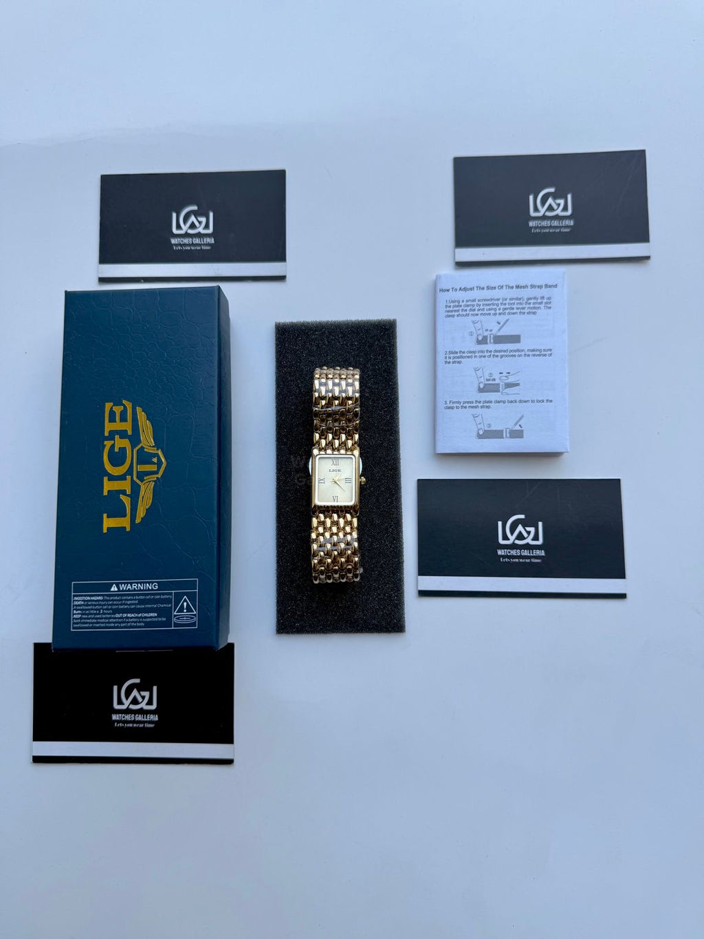 Lige 89156 Tank Women Watch Quartz (Gold) Lige Women Watch