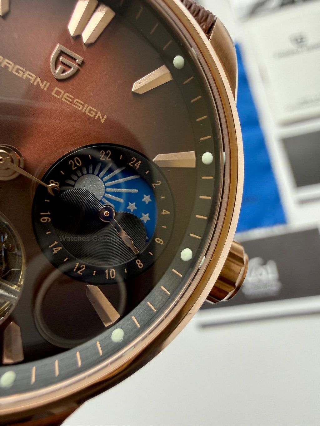 Pagani Design PDys021 Moonphase Flywheel Automatic Latest Watch (Brown/Rose Gold) PD-YS021 Pagani Design in Pakistan
