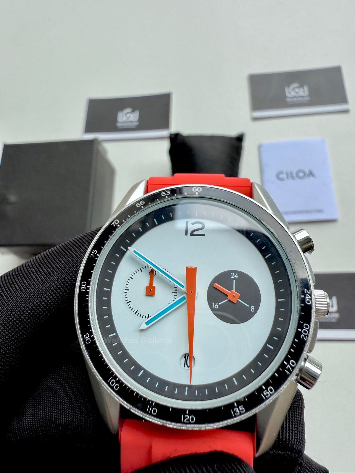 Ciloa Chronograph Leather Quartz (White) ciloa507 Watches Galleria